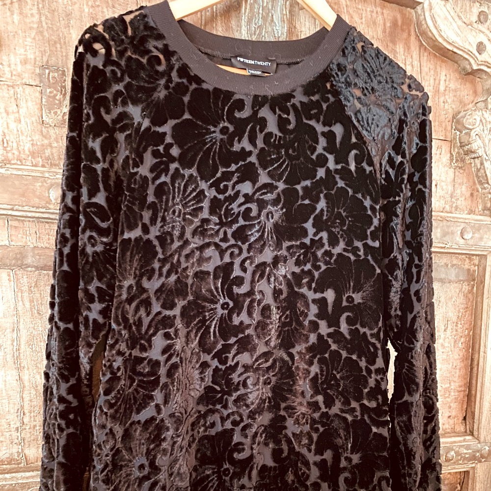 Sheer top with velvet roses